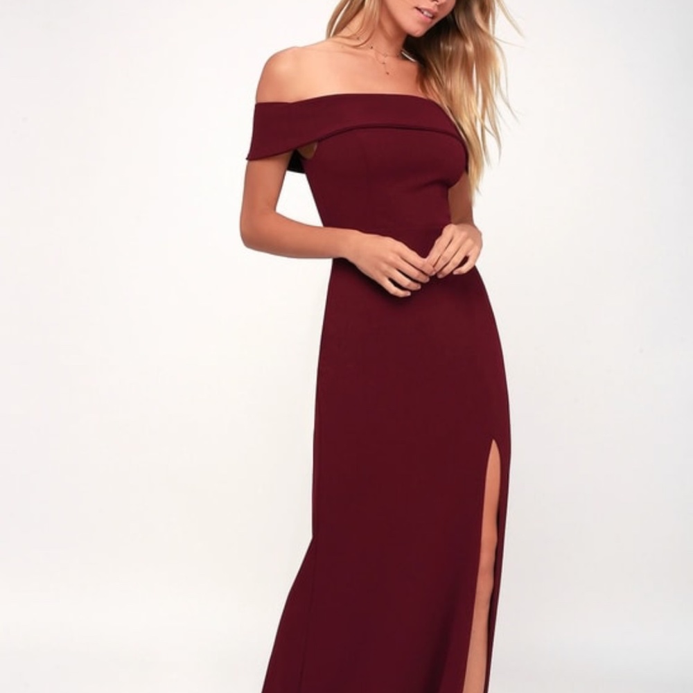 Off the Shoulder Maroon Maxi Gown